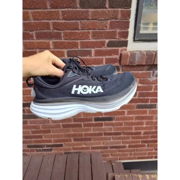 Hoka One One Bondi 8 Wide Sneakers Shoes Womens 10 D Black White 1127954 BWHT - Picture 1 of 8